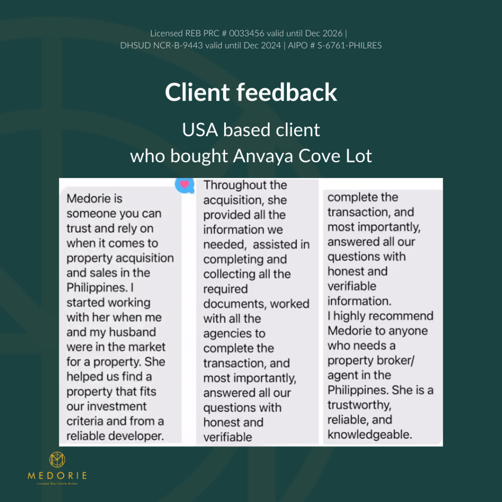 Client feedback on Anvaya Cove lot for sale