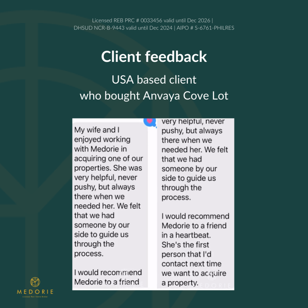 Client feedback on Anvaya Cove lot for sale