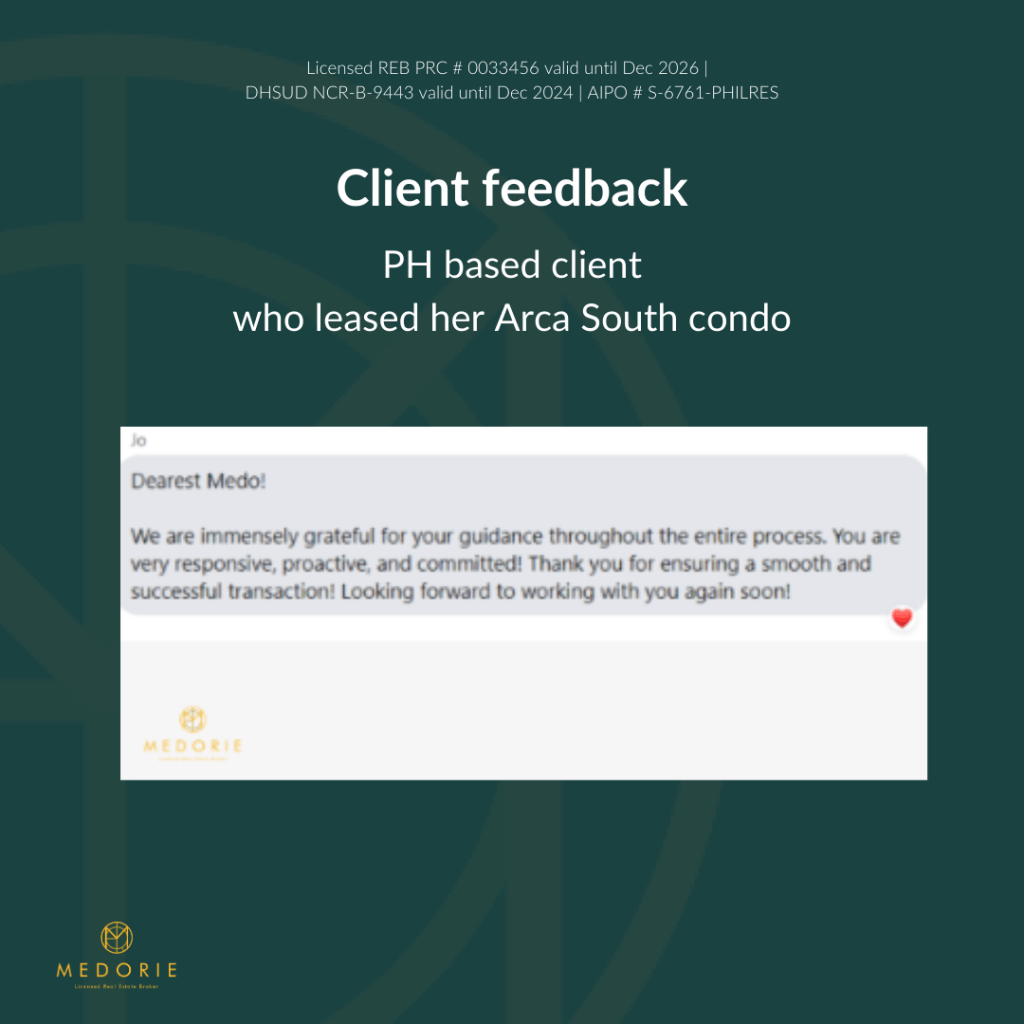 Client feedback on Arca South for lease