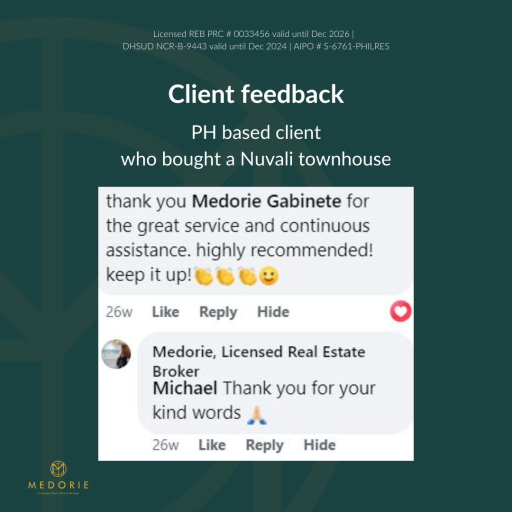 Client feedback on Nuvali townhouse for sale